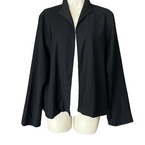EILEEN FISHER Women’s Open Front Black Blazer L Wool Viscose Lycra Jacket Top